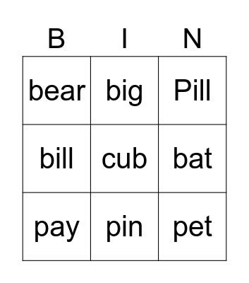 P\B Bingo Card