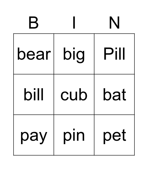 P\B Bingo Card