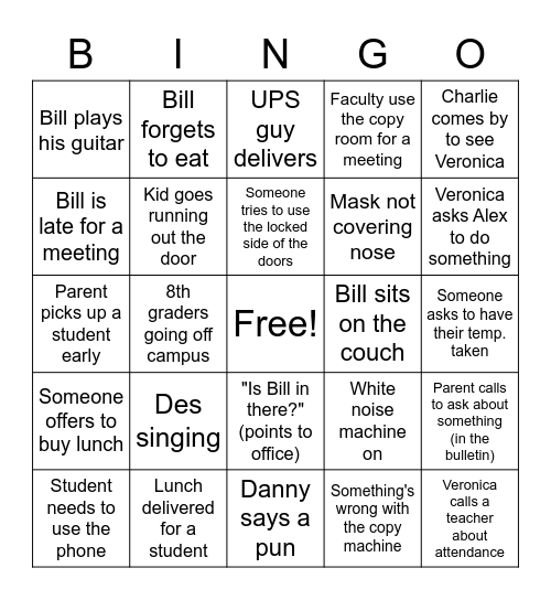 Front Office Bingo Card