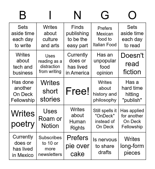 ODW3 Fellow Bingo Card