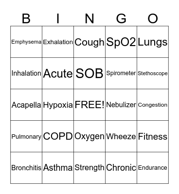 Pulmonary Bingo Card