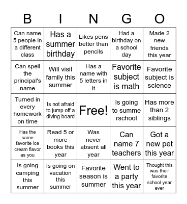 End of Year Bingo #1 Bingo Card