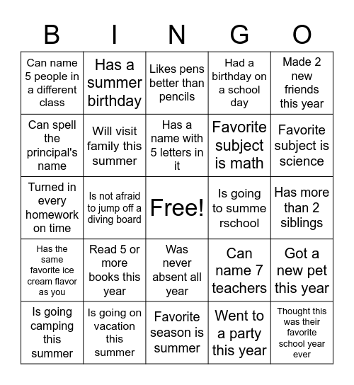 End of Year Bingo #1 Bingo Card