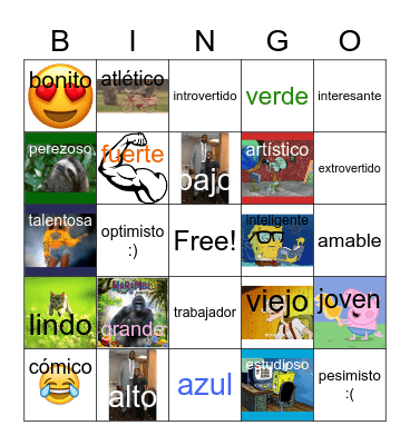 Adjetivos Bingo Card
