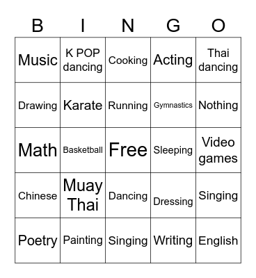 Talent Show Bingo Card