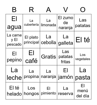 La comida Bingo Card