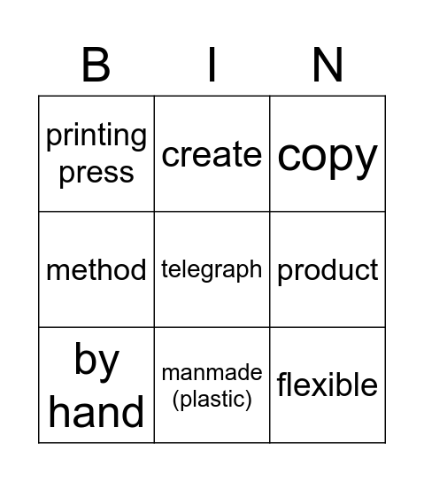 Inventions Bingo Card