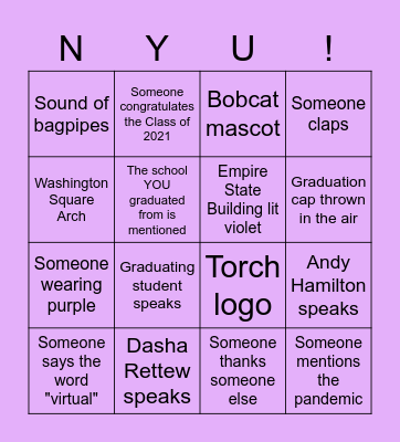 NYU Commencement Bingo Card
