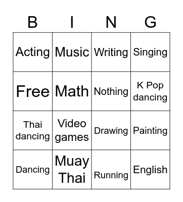 Talent Show Bingo Card