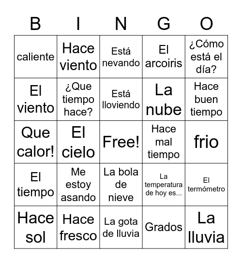 El Tiempo/The Weather 2 Bingo Card