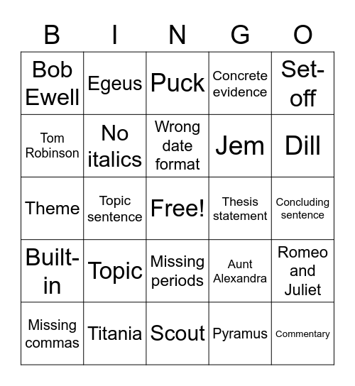 S2 Final Bingo Card