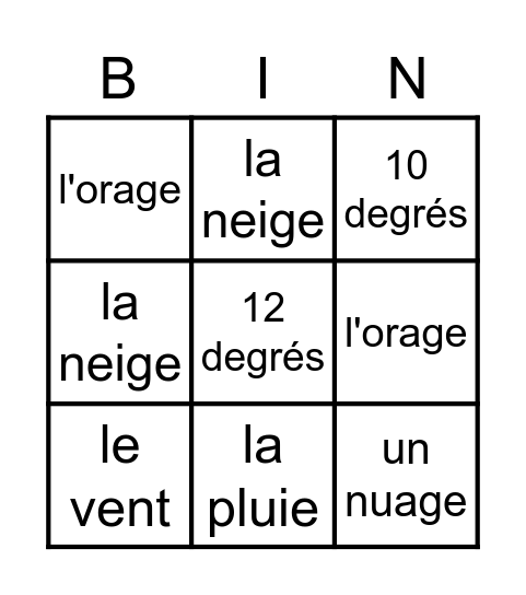 QUEL TEMPS FAIT-IL  ? Bingo Card