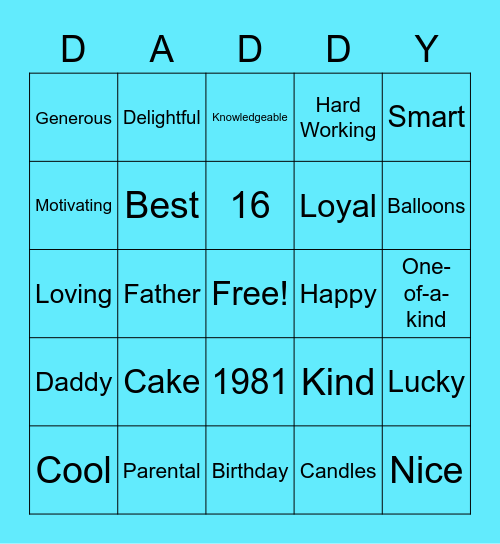 Happy 40th Birthday Daddy! Bingo Card