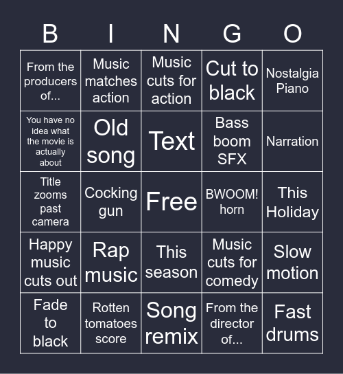 Movie Trailers Bingo Card