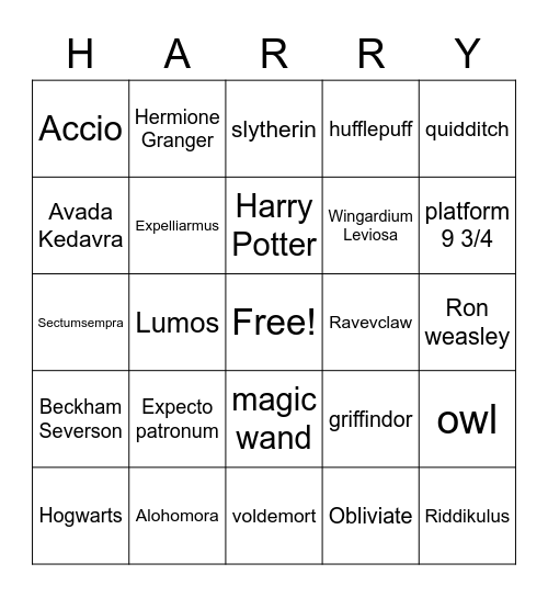 Charms class Bingo Card