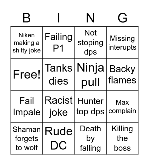 Raid Bingo Card