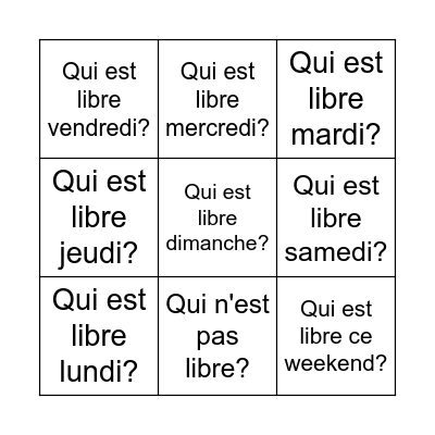 Quand es-tu libre? Bingo Card