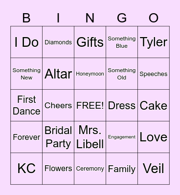 Jessica's Bridal Shower Bingo Card
