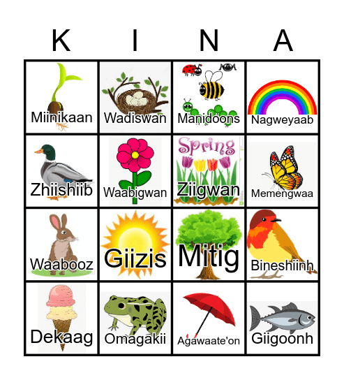 Kina Kids Bingo Card