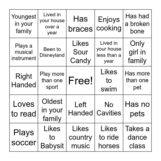 Getting to Know You Bingo Card