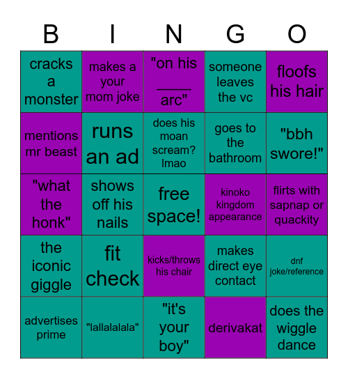 karl jacobs stream bingo Card