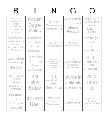 No BINGO here Bingo Card