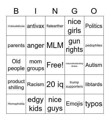 r/InsanePeopleFacebook Bingo Card