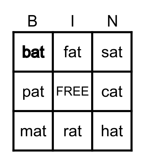 at word family words Bingo Card