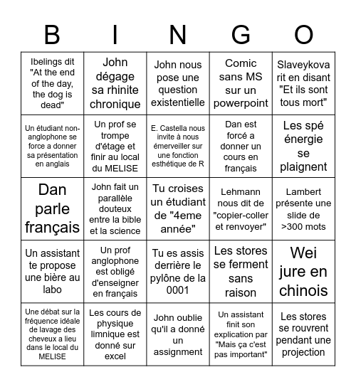 Bingo du MUSE Bingo Card