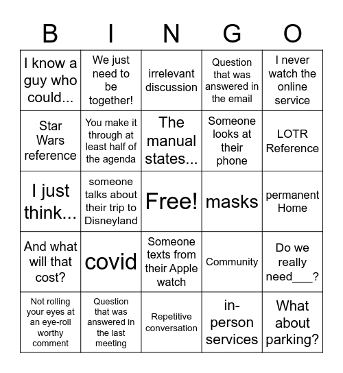 2021 Church Board Meeting Bingo Card