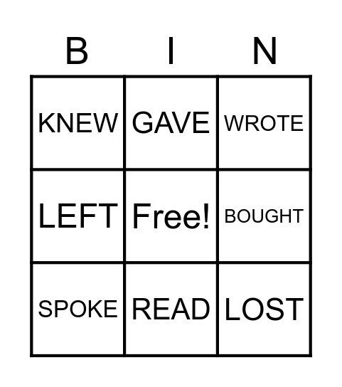 SIMPLE PAST - VERBS Bingo Card