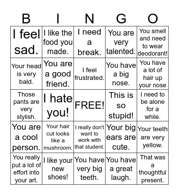 Social Filter Bingo Card