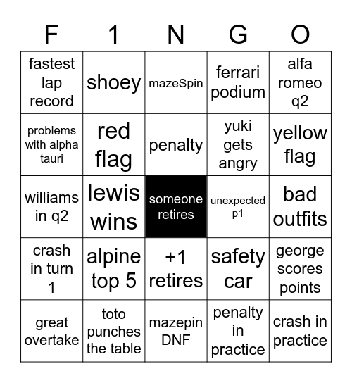 F1NGO Bingo Card