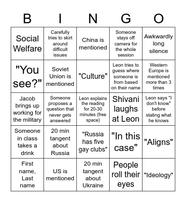 Class Bingo Card