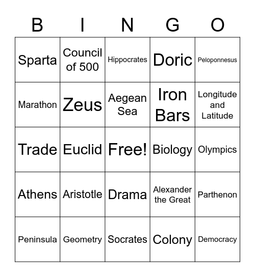 Ancient Greece Bingo Card