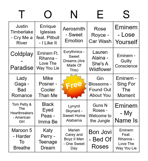 Game Of Tones 5/17/21 Game 6 Bingo Card