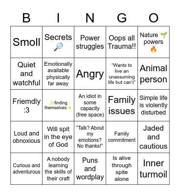 Huginn’s Character Bingo Card