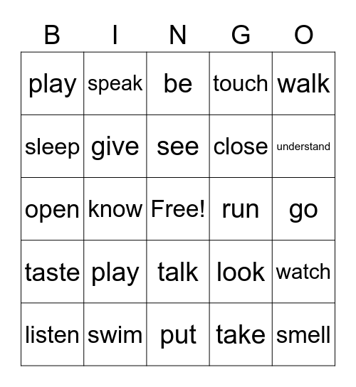 verbs Bingo Card