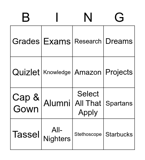 Graduation Edition Bingo Card