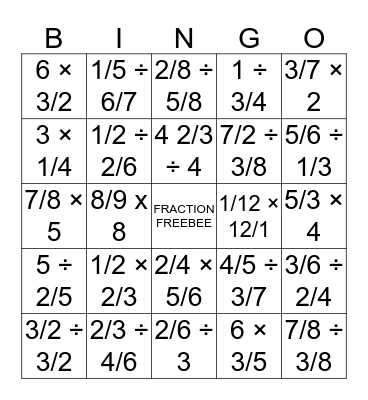 FRACTION FRENZY BINGO Card