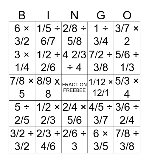 FRACTION FRENZY BINGO Card