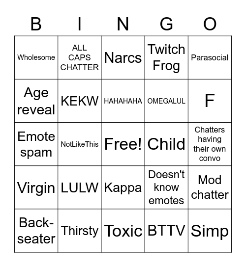 Twitch Chat Bingo! Bingo Card