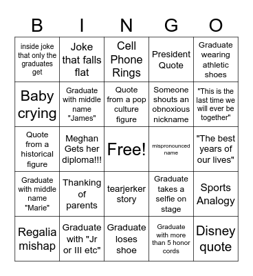 JCHS graduation BINGO Card