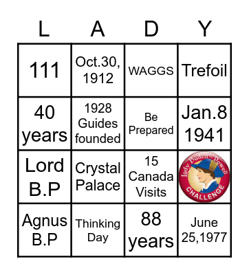 Lady Baden Powell Bingo Card