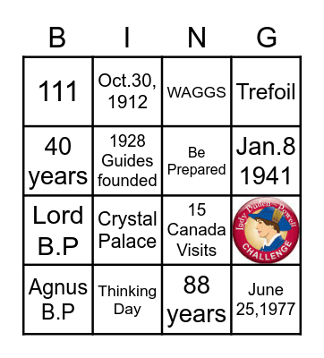 Lady Baden Powell Bingo Card