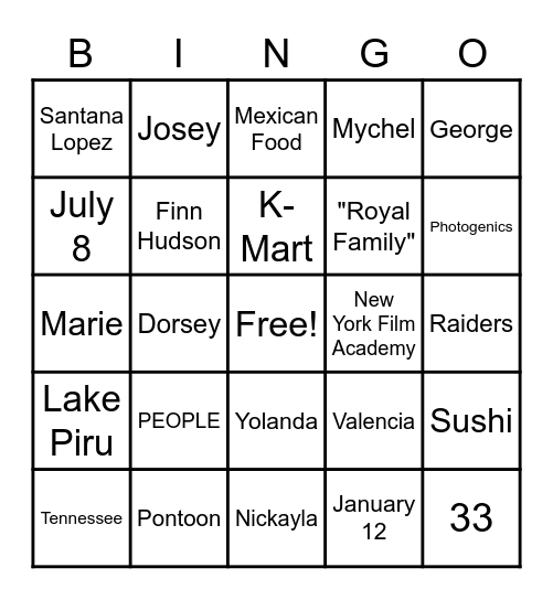Untitled Bingo Card