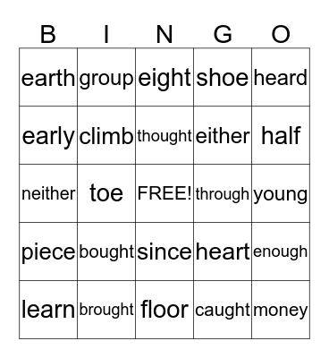 SIPPS Sight Words Bingo Card