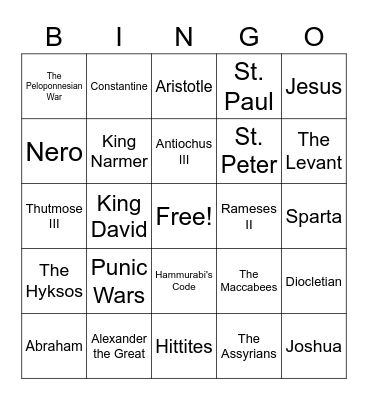 Ancient Civilizations Bingo Card