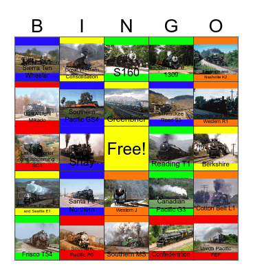 101 Steam Engines Bingo Card