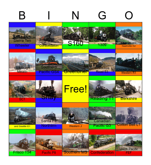 101 Steam Engines Bingo Card